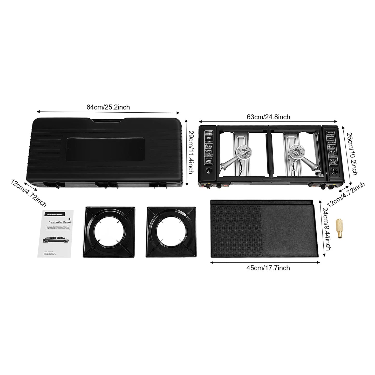 2500W Portable Camping Stove 2 Burners Camping Stove with Baking Tray&Portable Case use Butane or LPG Home Application Outdoor