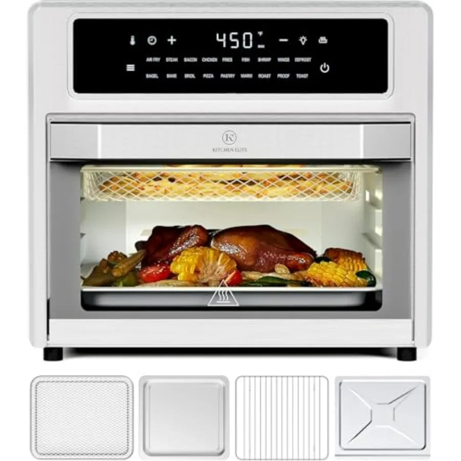 26.4 Qt Large Countertop Air Fryer Toaster Oven Combo with 18 Presets Preheat Function Stainless Steel Finish Includes Airfryer