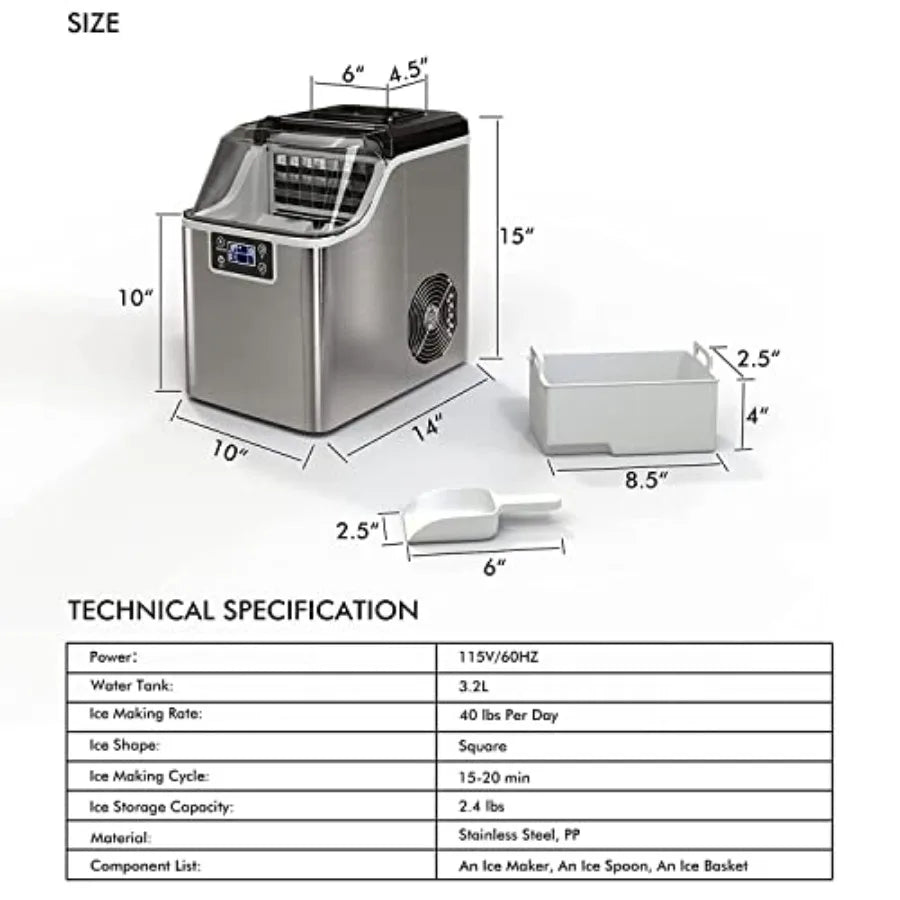Portable Countertop Ice Maker Machine 40 Lbs/24H 24 Pcs/13 Mins 2 Ways to Add Water Compact Self-Cleaning Ice Machine with Scoo