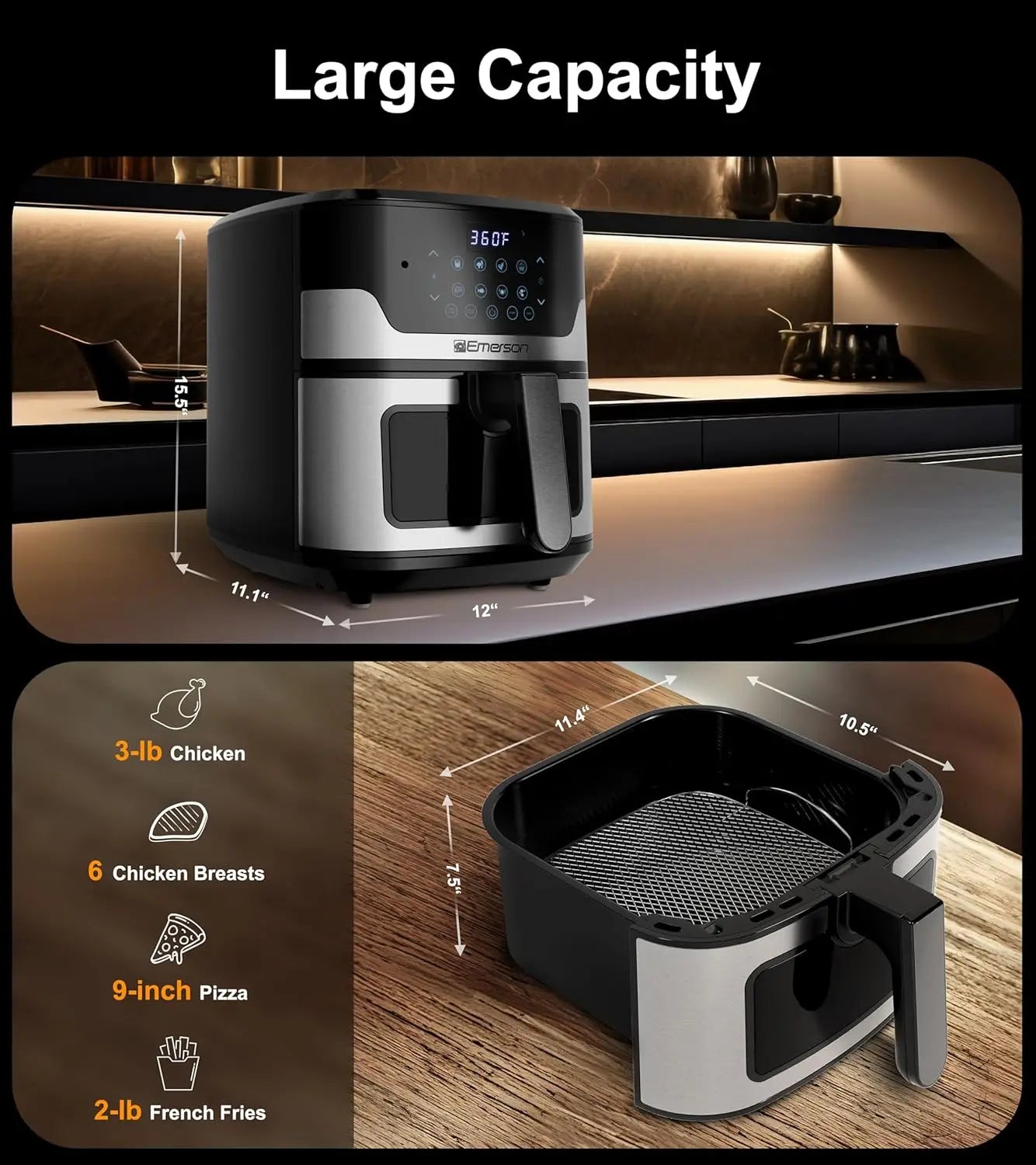 5.3QT 6-in-1 Air Fryer with Voice Control, No Internet Needed, Nonstick Basket, 1500W for Frying, Baking, Reheating