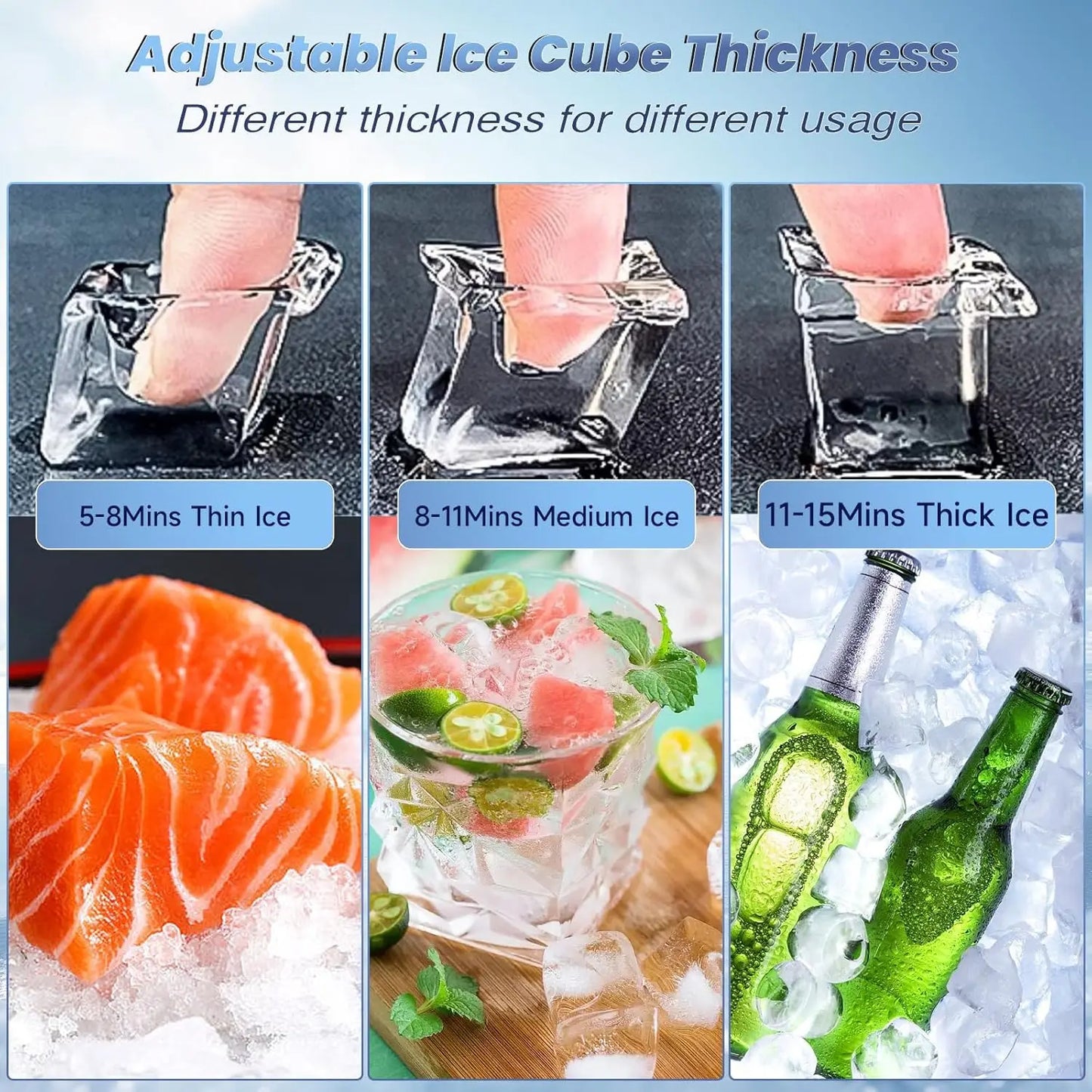 Commercial 580Lbs/24H Ice Maker Machine,Ice Ready in 5-15 min,380Lbs Large Storage,1033W Stainless Steel 210pcs Cube Ice Machi
