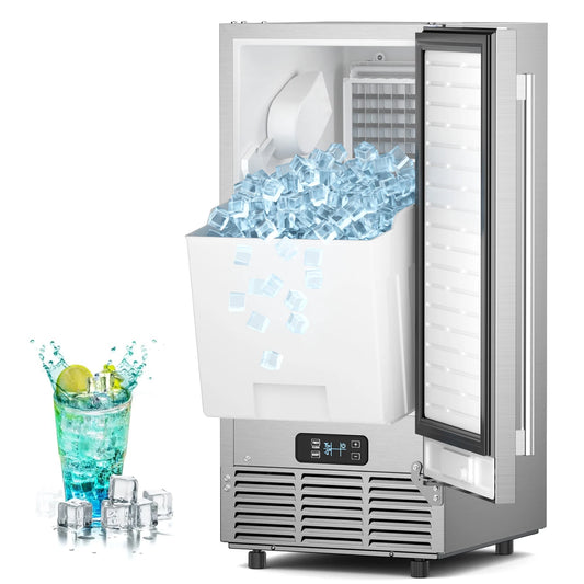 15" Commercial Under Counter Ice Maker Machine 85lb/Day Auto-Cleaning Gravity Drainage Built-in Freestanding Ice Maker 30lbs Bin