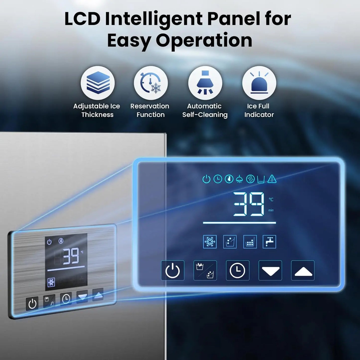 Commercial 580Lbs/24H Ice Maker Machine,Ice Ready in 5-15 min,380Lbs Large Storage,1033W Stainless Steel 210pcs Cube Ice Machi