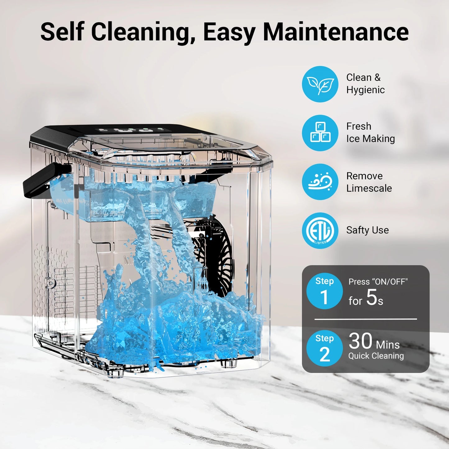 Smart Countertop Ice Makers, Portable Ice Maker Machine with Self-Cleaning, 6 Mins 9 Bullet Ice, 26lbs/24Hrs, for Home Camping