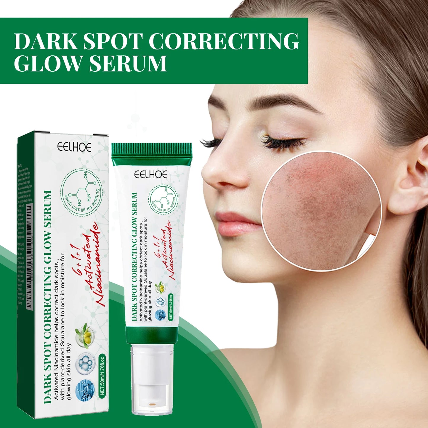 EELHOE Face Glowing Serum Daily Dark Spot Corrector Brightening Skin Tone Reduce Dullness Moisturizing Smoothing Face Serum