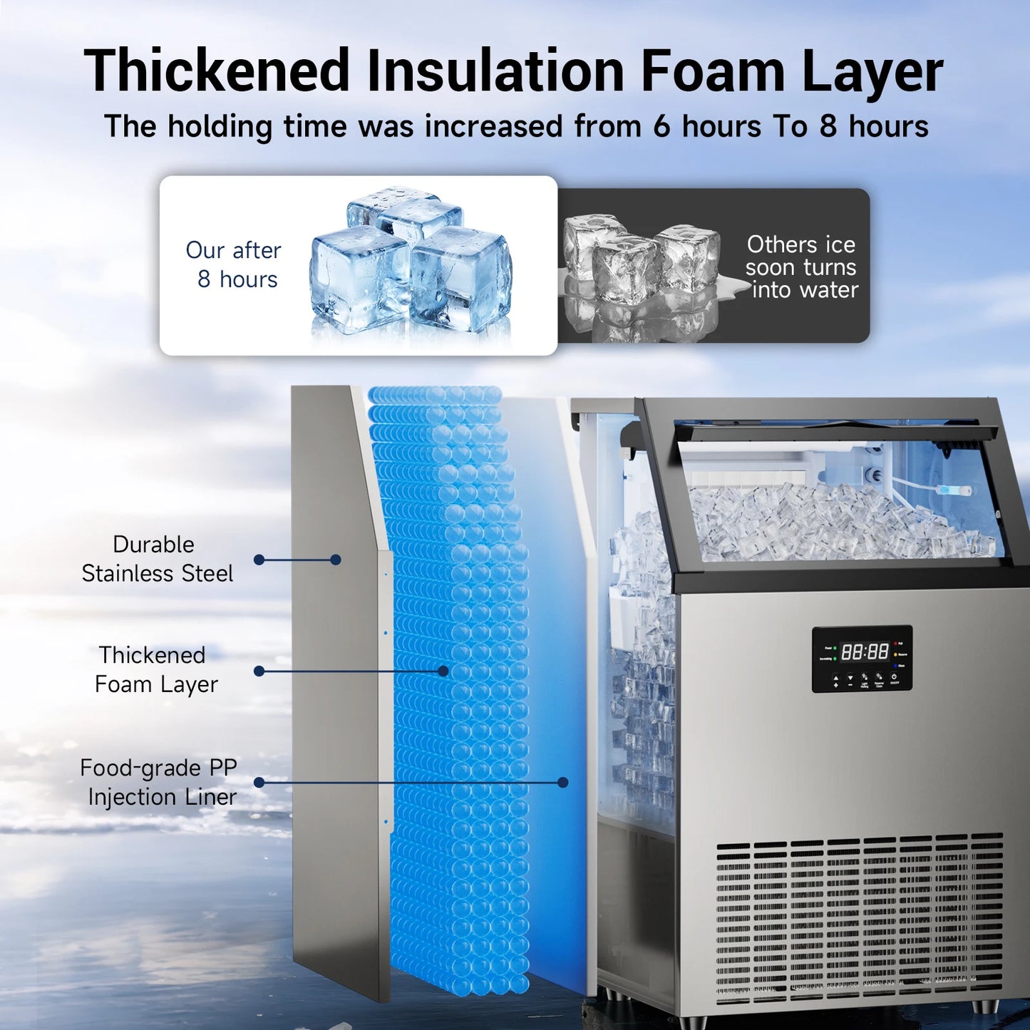 Commercial Ice Maker Machine Stainless Steel Under Counter Ice Maker with 34LBS Ice Bin Freestanding Ice Machine for Home Cafe