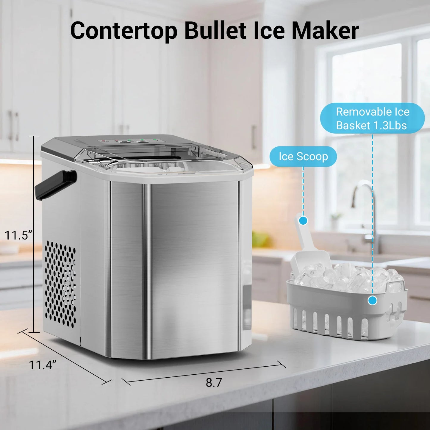 Smart Countertop Ice Makers, Portable Ice Maker Machine with Self-Cleaning, 6 Mins 9 Bullet Ice, 26lbs/24Hrs, for Home Camping