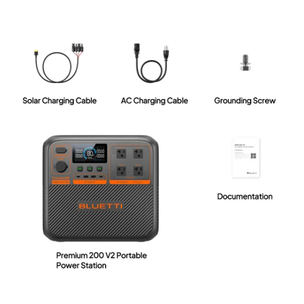 BLUETTI Premium 200 V2 2700W 2073.6Wh Portable Power Station High Capacity Solar Generator Outdoor Emergency Backup Power Supply