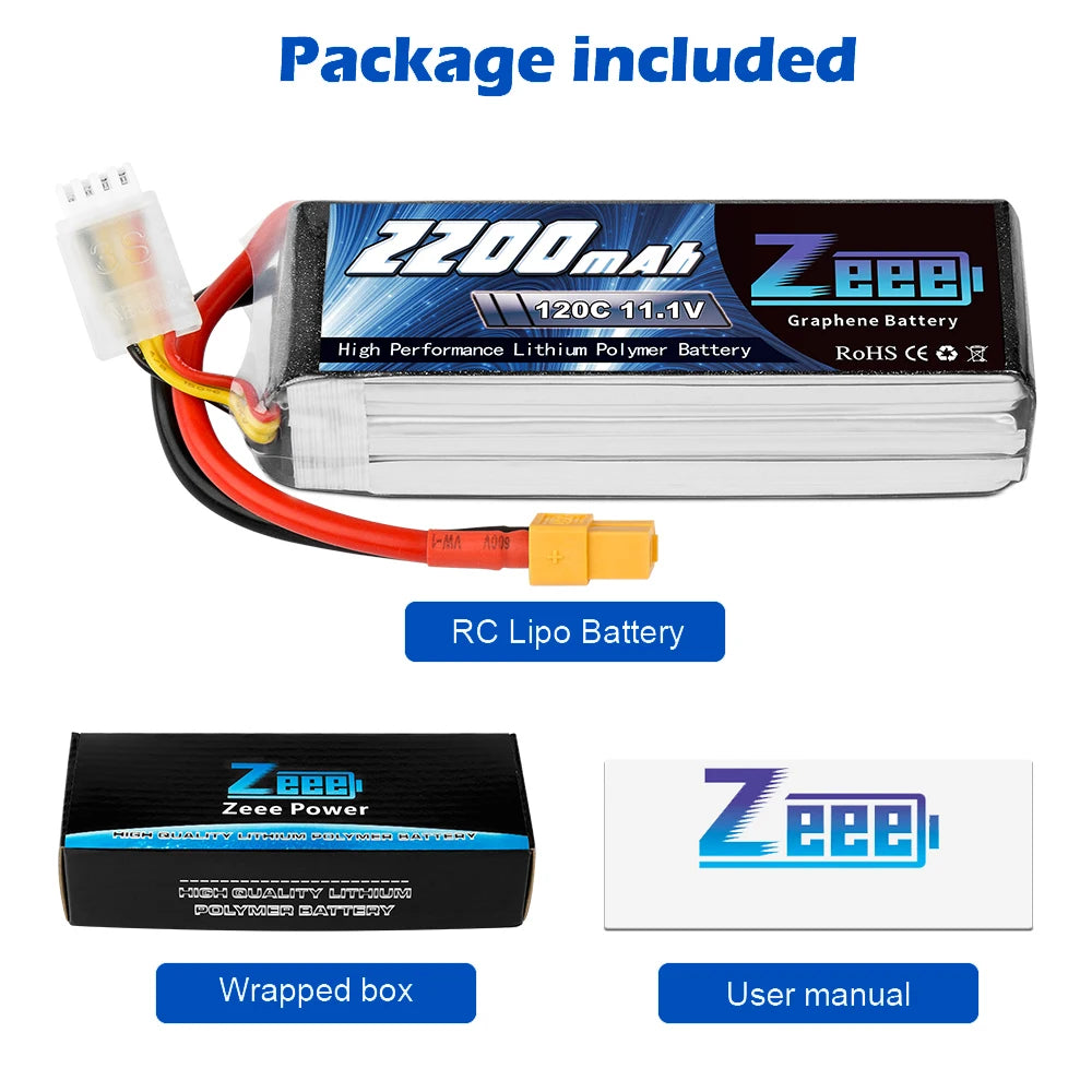 2pcs Zeee 3S 2200mAh Lipo Battery 11.1V 120C with XT60 Plug For FPV Drone Airplane RC Car Truck Graphene Boat RC Model Parts
