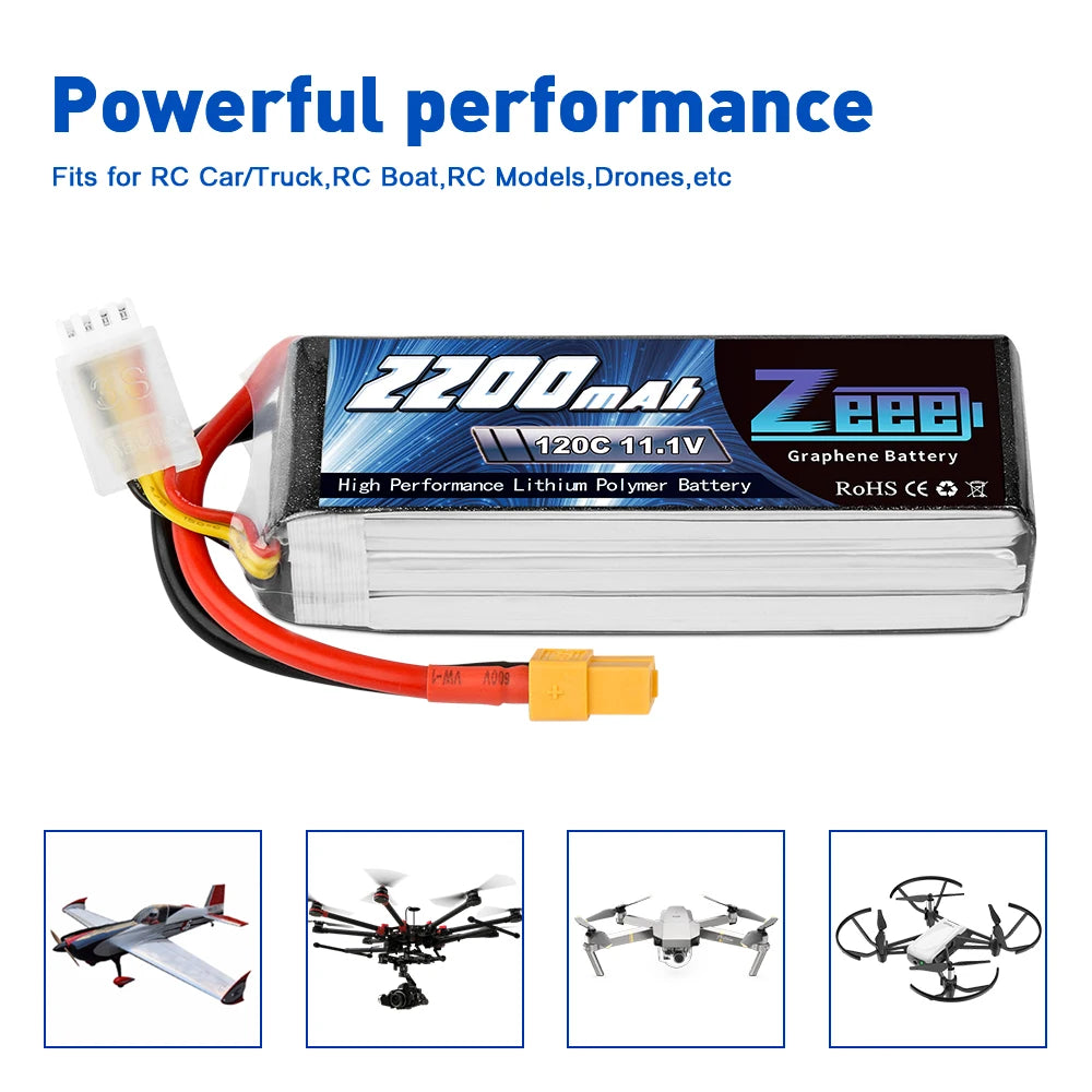 2pcs Zeee 3S 2200mAh Lipo Battery 11.1V 120C with XT60 Plug For FPV Drone Airplane RC Car Truck Graphene Boat RC Model Parts