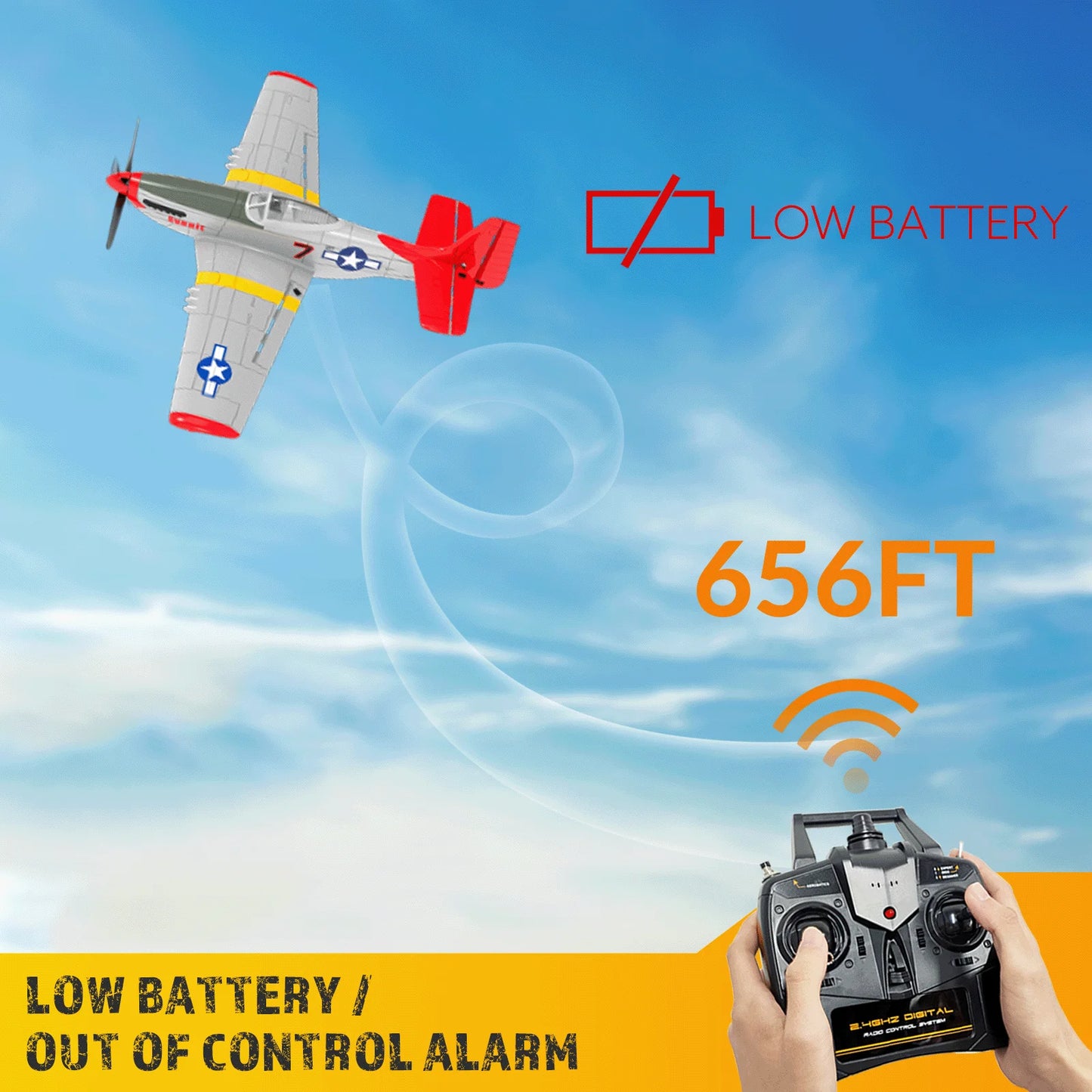 Volantex RC Plane, 4-CH P-51D Mustang RC Airplane,3 Flight Modes,One-Key Aerobatic, RTF Ideal Park Flyer, Suitable for Gifts