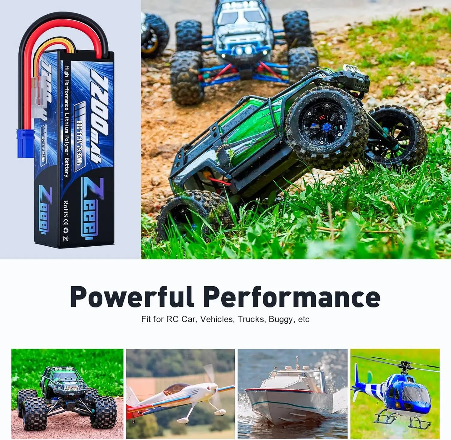 Zeee Lipo 3S 7200mAh RC Car 11.1V 80C Hardcase with EC5 plug for RC Vehicles Truck Tank Train Lipo Battery RC Hobby Model Parts