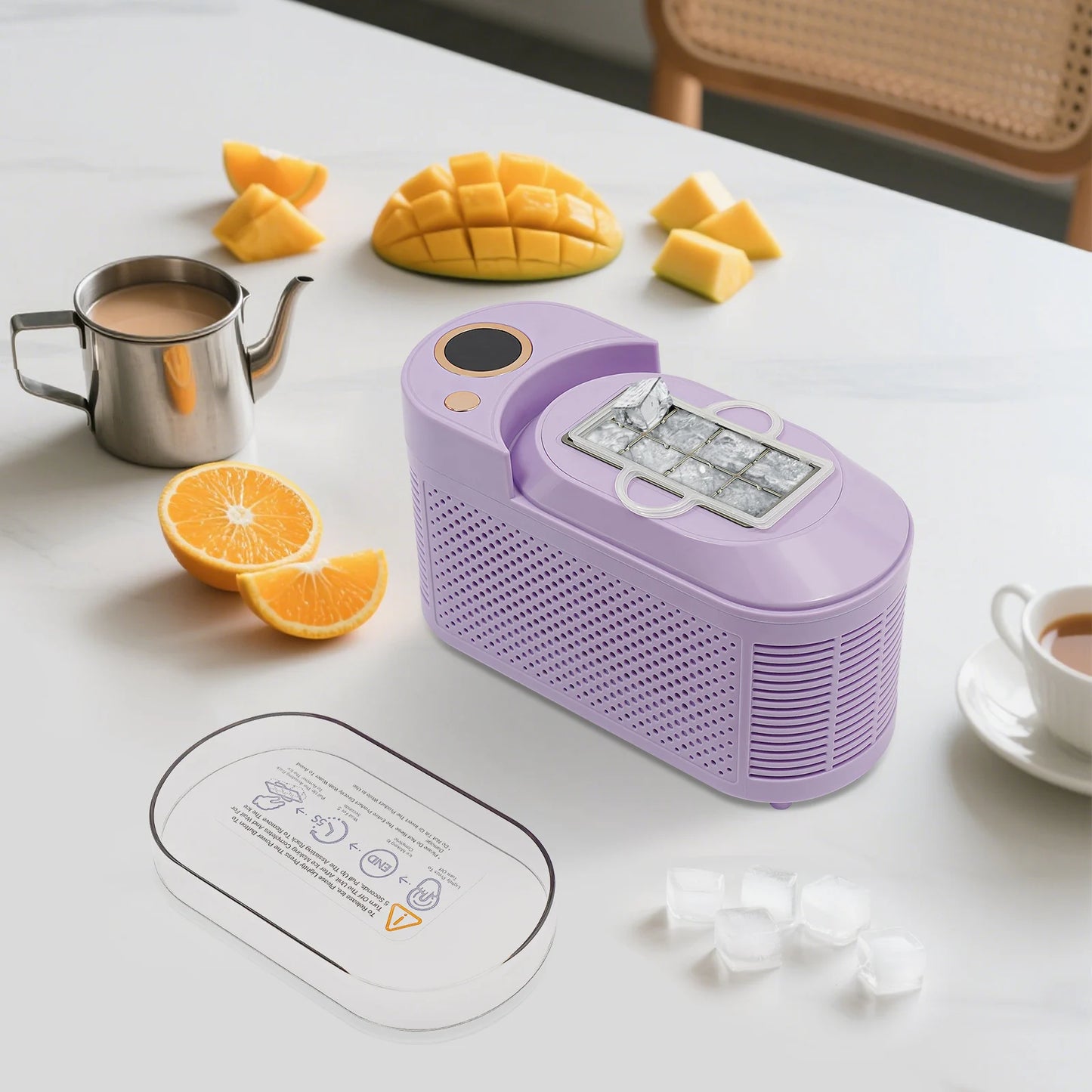 120W Mini Countertop Ice Maker, Compact Ice Machine for Home/Car/Travel White/Purple