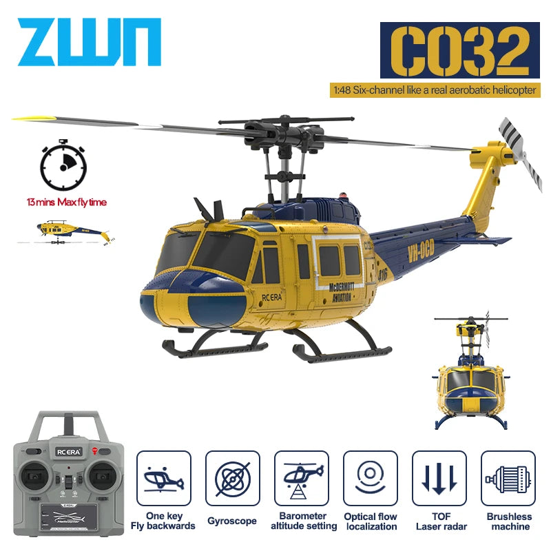 C032 RC Helicopter 2.4G 6-Aixs Gyroscope 6CH Altitude Hold Optical Flow Brushless Remote Control Helicopter Toys For Kid Adult