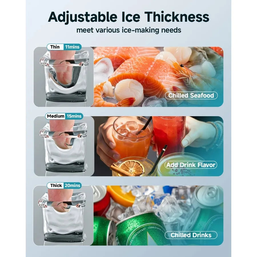 Commercial Ice Maker 100lbs/24H Stainless Steel Under Counter Ice Machine with 33lbs Storage Bin Freestanding Ice Maker for Hom