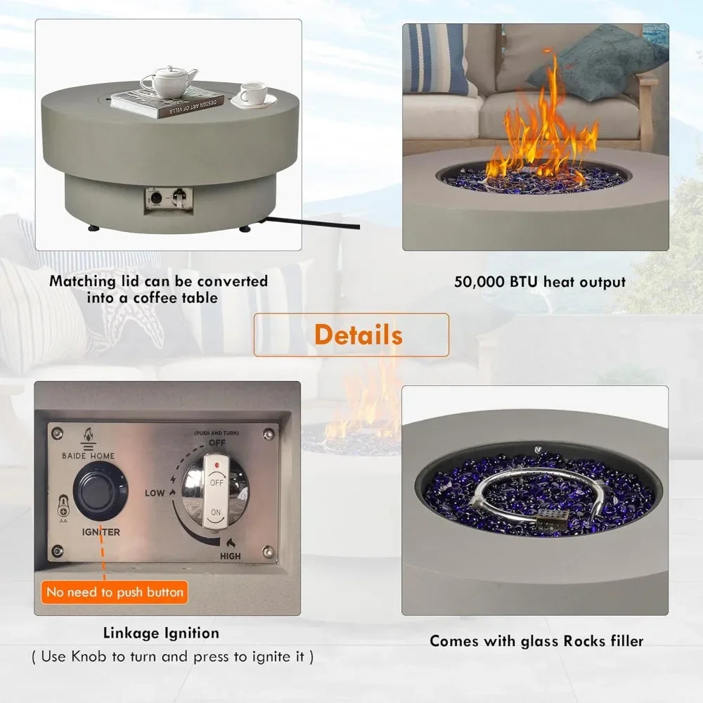 32.5-inch Outdoor Gas Fire Pit Table with Natural Gas Conversion Kit, 50,000BTU Propane Gas Fire Pits for Outside Patio w/Round