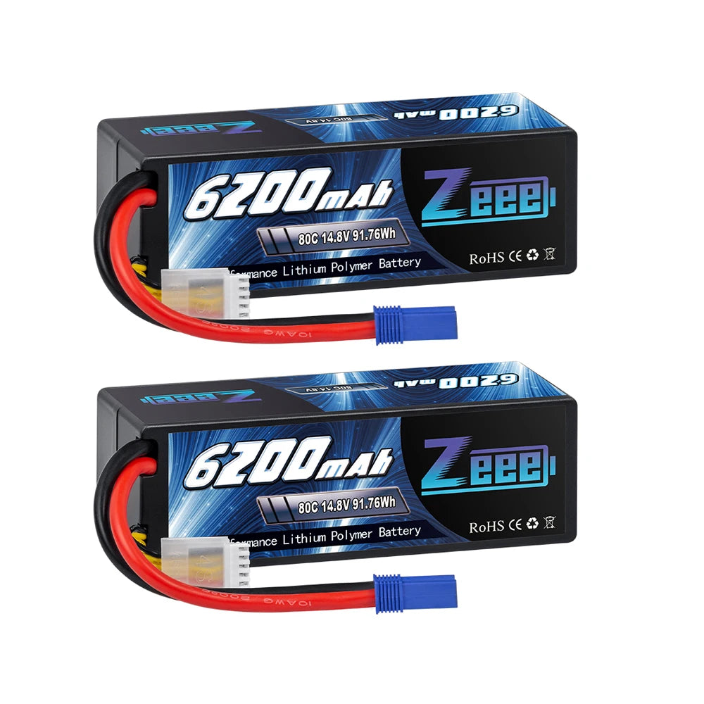 Zeee 4S 6200mAh Lipo Battery for RC Car 14.8V 80C Hardcase with EC5 Plug for FPV Drone Buggy Truggy Racing Hobby RC Model Parts