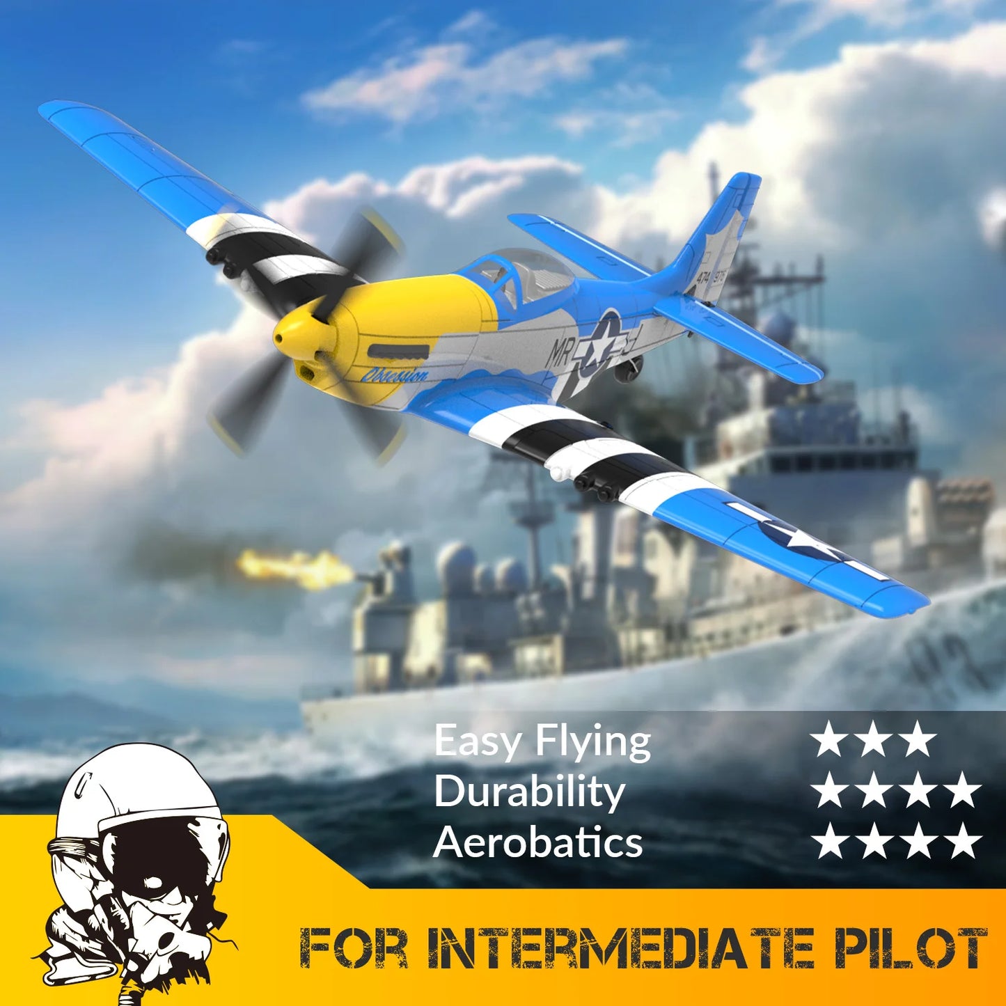 VOLANTEXRC Remote Control Plane 2.4Ghz 4CH 6Axis Gyro Mustang P51D EPP 400mm Wingspan RC Airplane control Fixed Wing 761-5