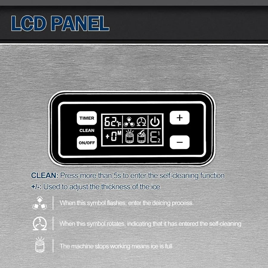 Commercial Under Counter Ice Maker 200lbs Daily Output with 65lbs Storage Stainless Steel Ideal for Home Bar Restaurant Outdoor