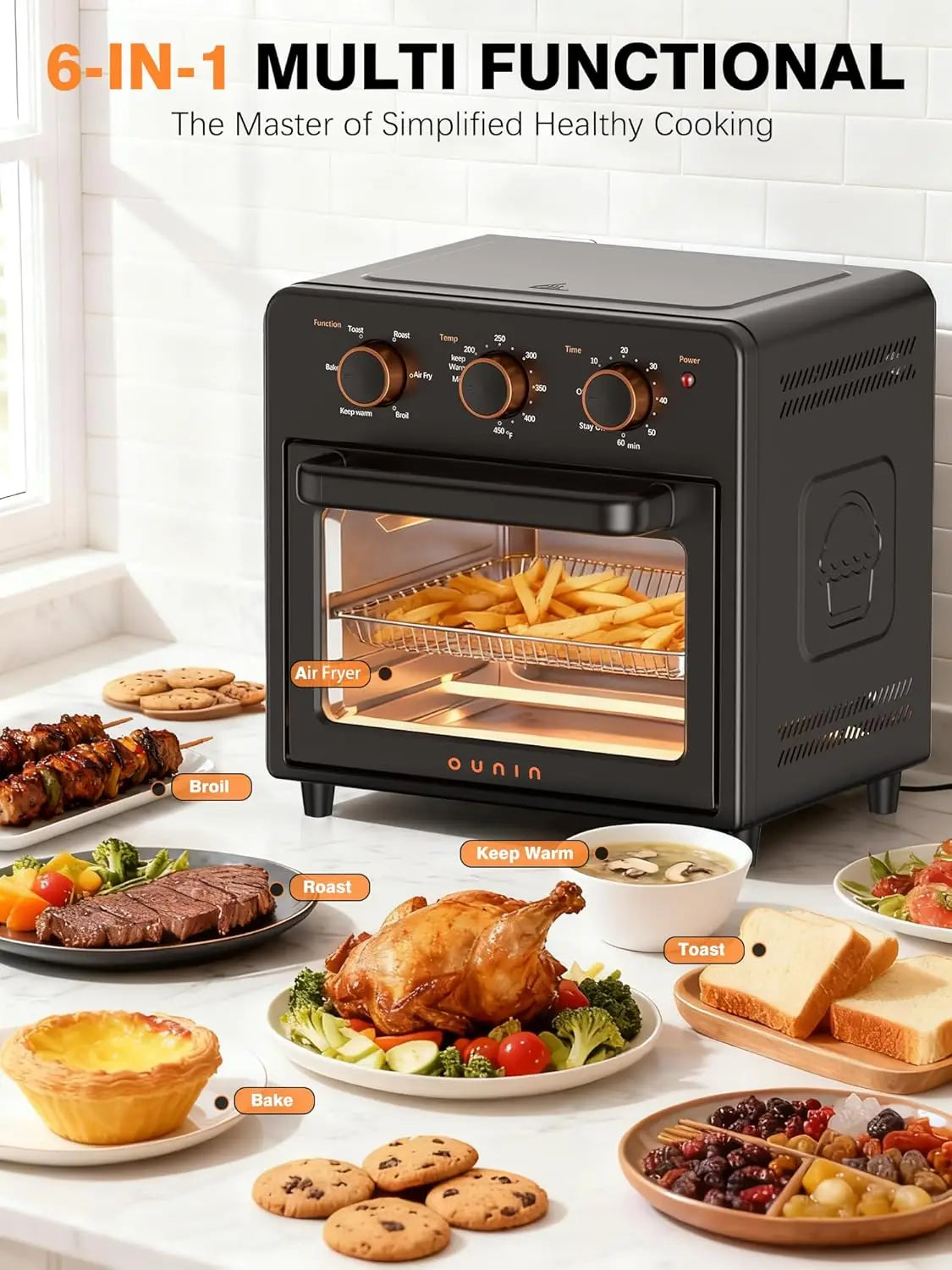 12L Compact Air Fryer & Toaster Oven with Steam Infusion, Fast Preheat, Bake, Grill, Broil Options