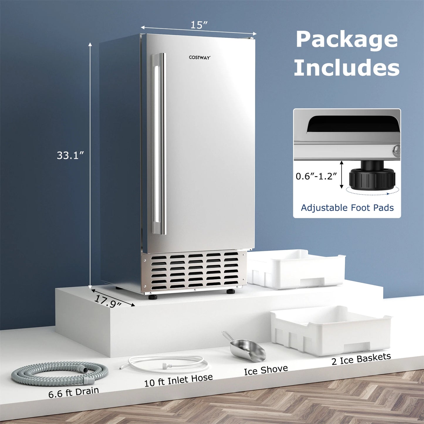 Under Counter Nugget Ice Maker w/Self-Cleaning 80 lbs/Day 24H Timer LCD Control