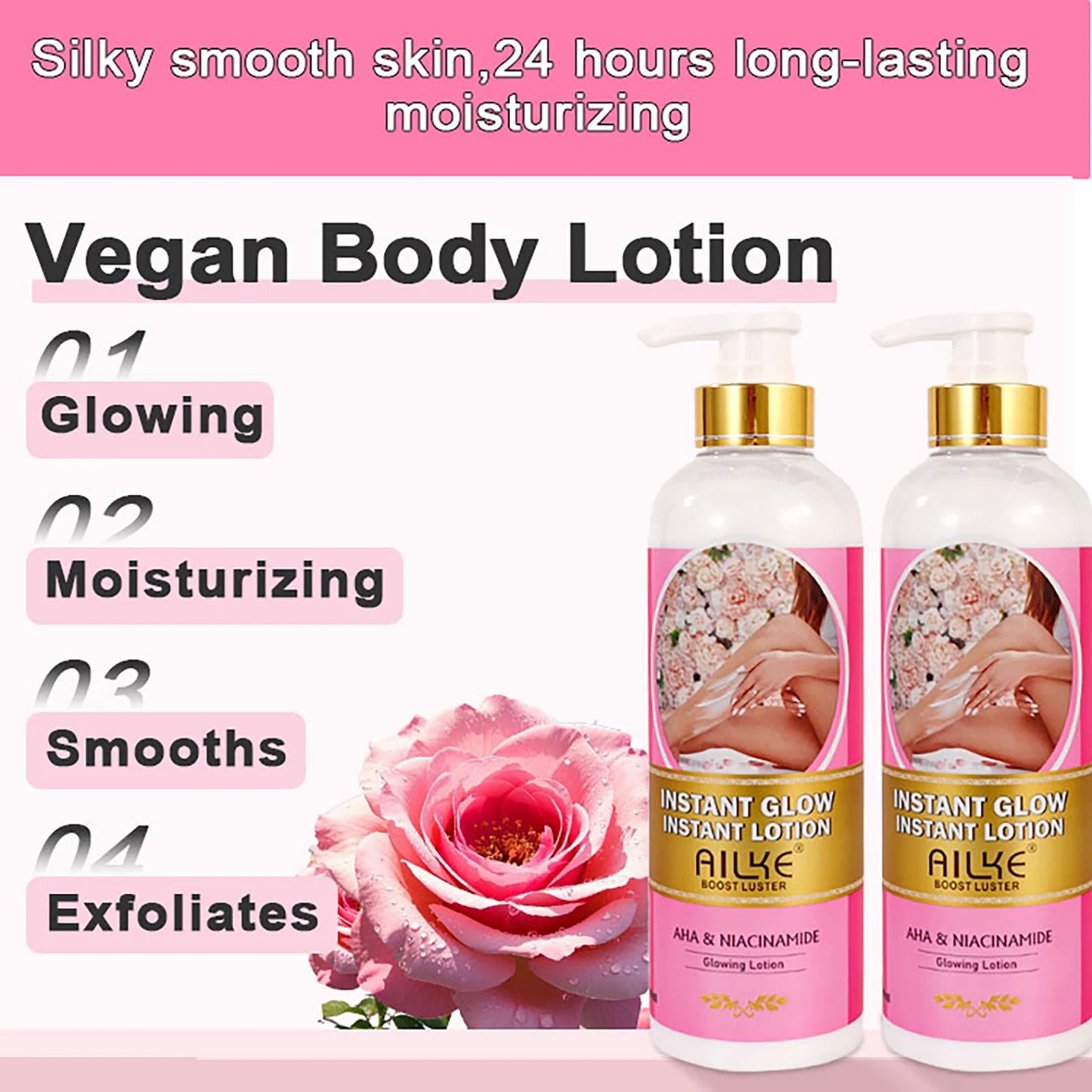 AILKE Skin Glowing Floral Body Lotion, Brightening, 24 Hours Moisturizing Cream, Silky Smooth Skin, For All Skin Types, 500ml