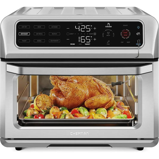 12-in-1 Stainless Steel Toaster Oven with Probe Thermometer, 10 Pizza, 4-Slice Toast, 20QT Air Fryer (Renewed)