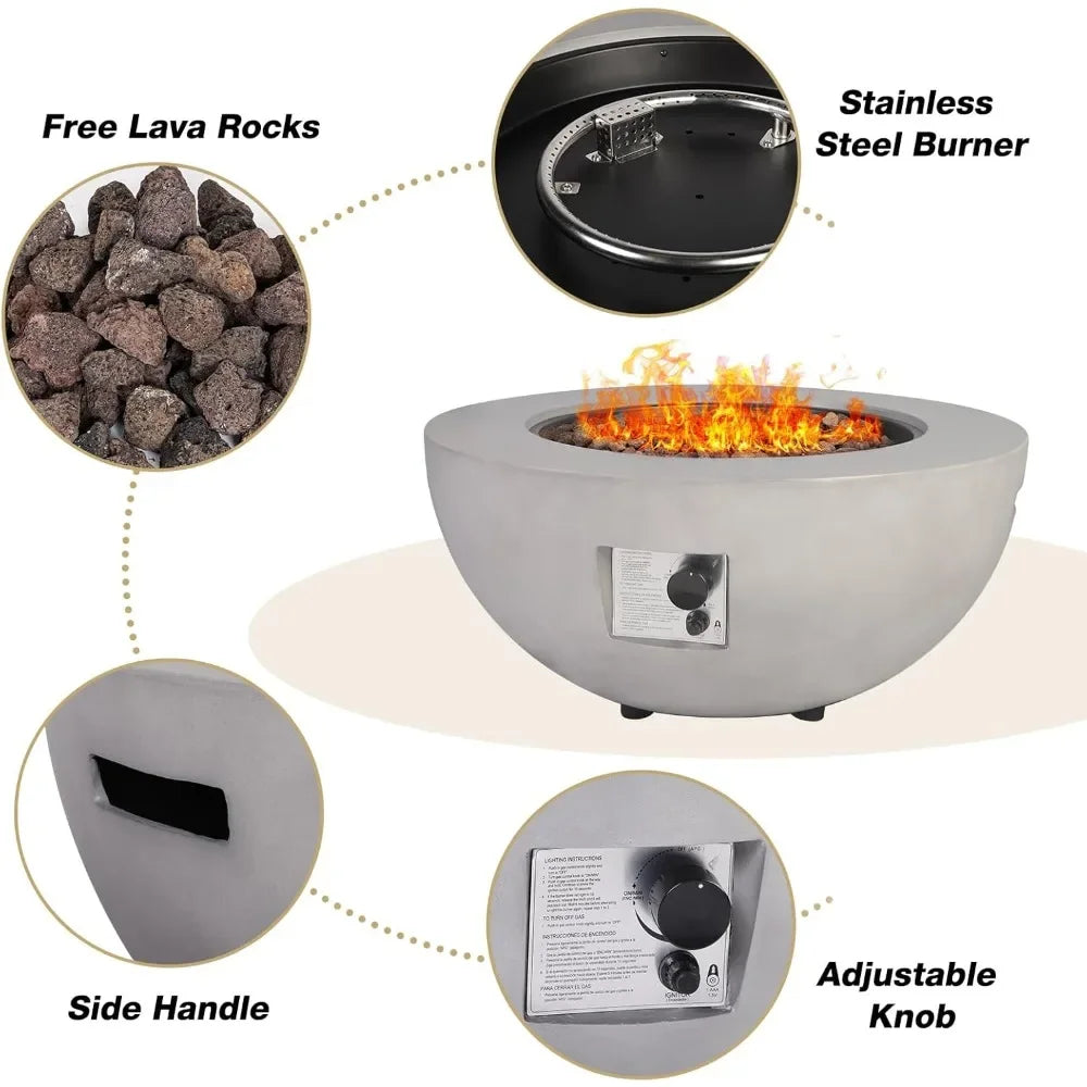 31.5 Inch Outdoor Propane Fire Pit Table w Tank Cover,50,000 BTU Round Burner, 2 Pieces Concrete Gas Fire Pit