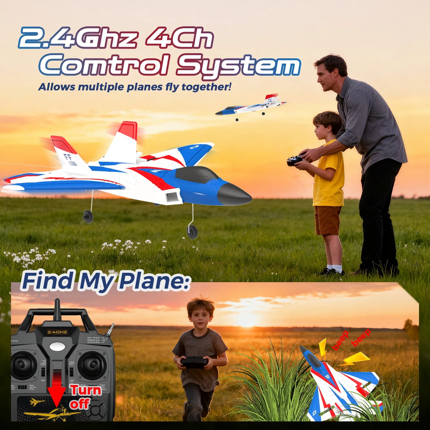 F22 Remote Control Airplane 4 Channel with Lights, 2.4G Fighter RC Plane with 3 Flight Modes for Beginners - RTF