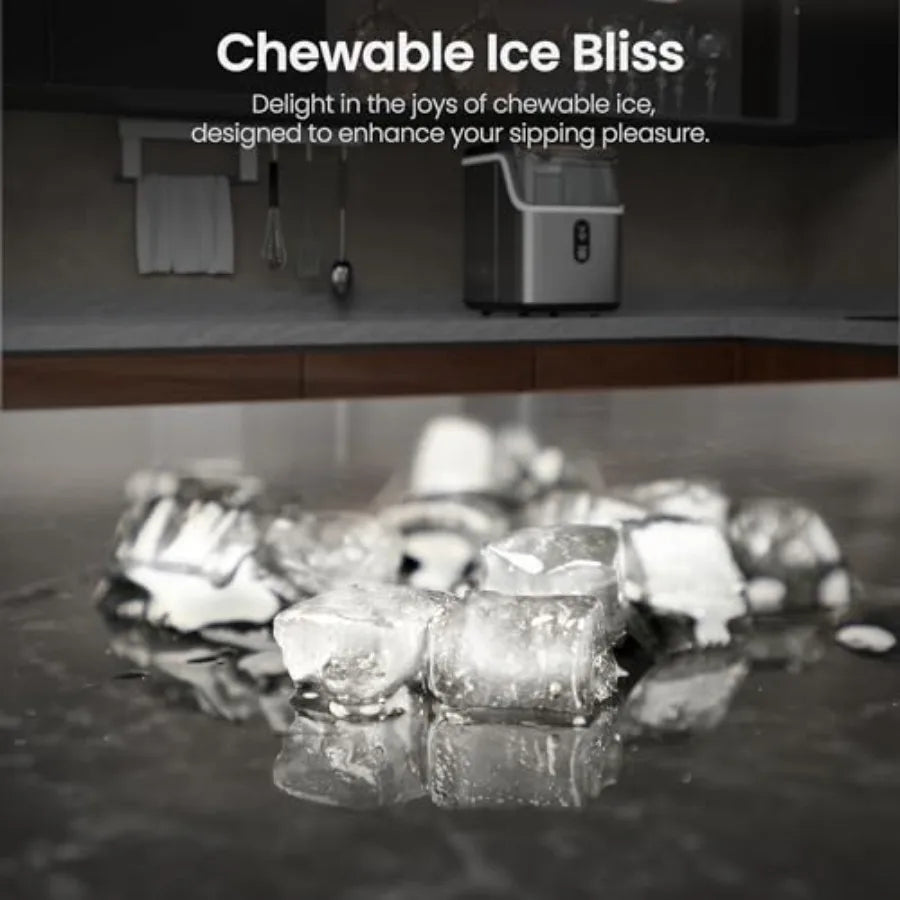 Nugget Ice Makers CountertopPebble Ice Maker Machine with Chewable Ice 35lbs/Day One-Click Operation Self-Cleaning Pellet Ice M