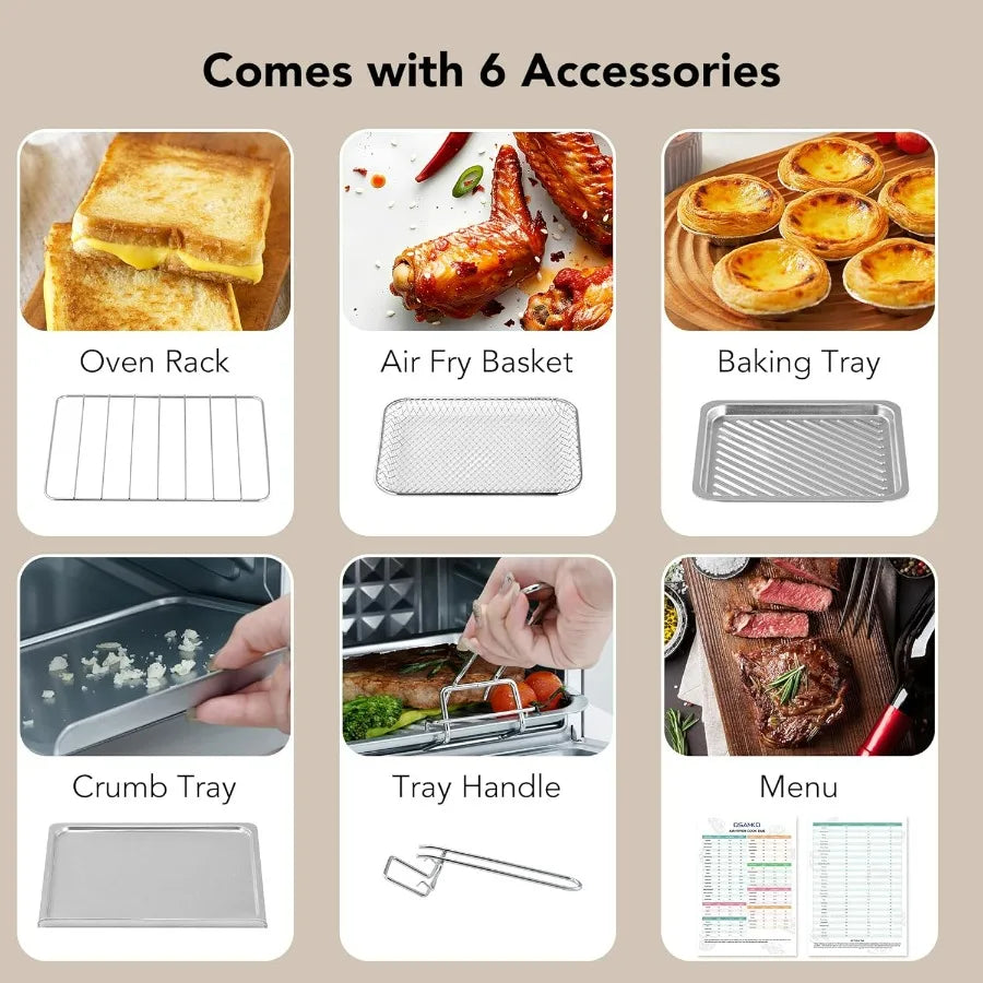 8.5QT 5-in-1 Toaster Oven Air Fryer Combo Stainless Steel Fast Preheat for Small Spaces Travel Family Healthy Cooking