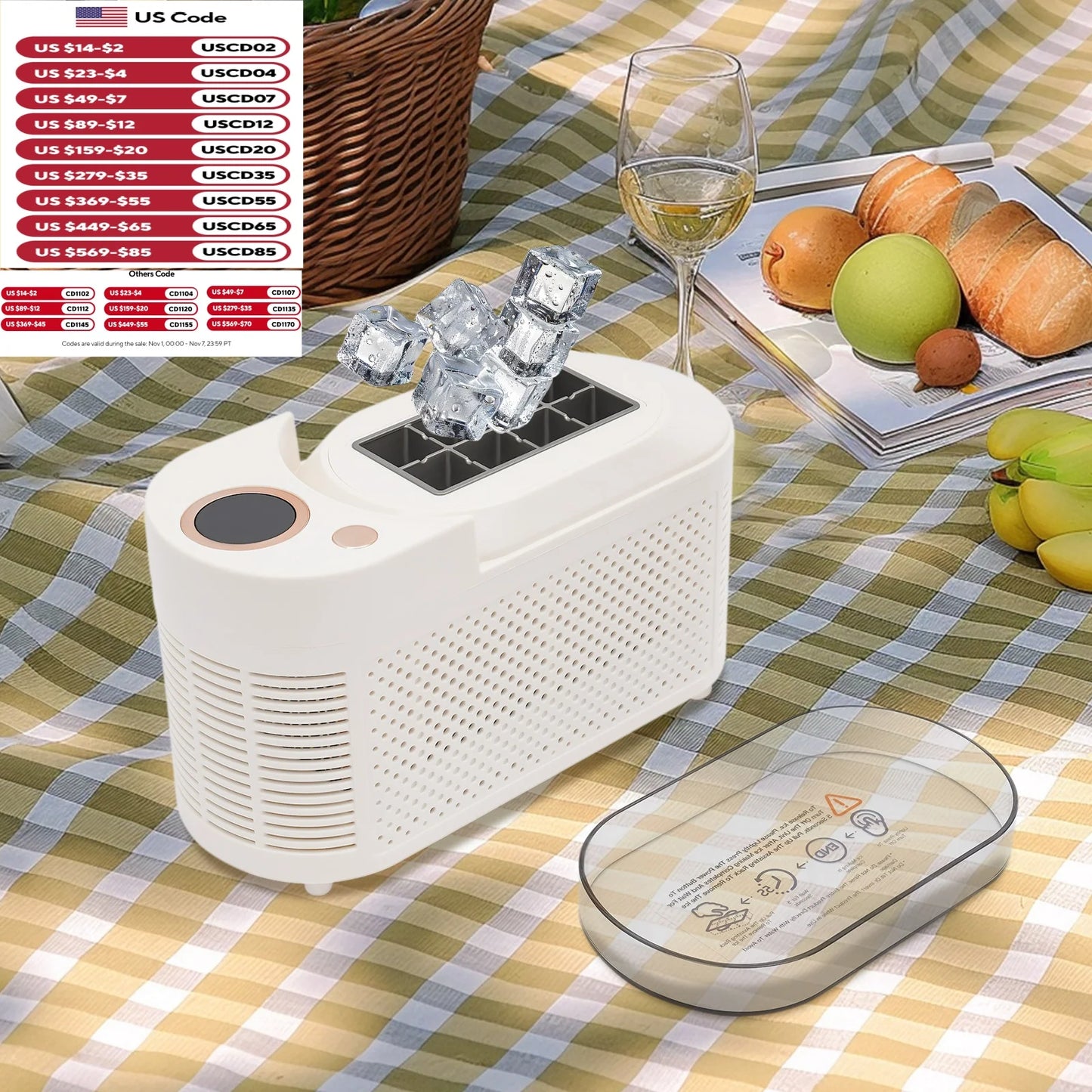 120W Mini Countertop Ice Maker, Compact Ice Machine for Home/Car/Travel White/Purple