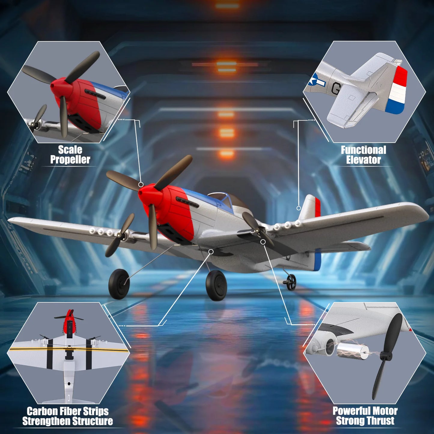 VOLANTEXRC RC Plane, 3-CH P-51D Mustang RC Airplanes for Kid and Adults, Easy to Fly, Suitable for Beginners to Outdoors