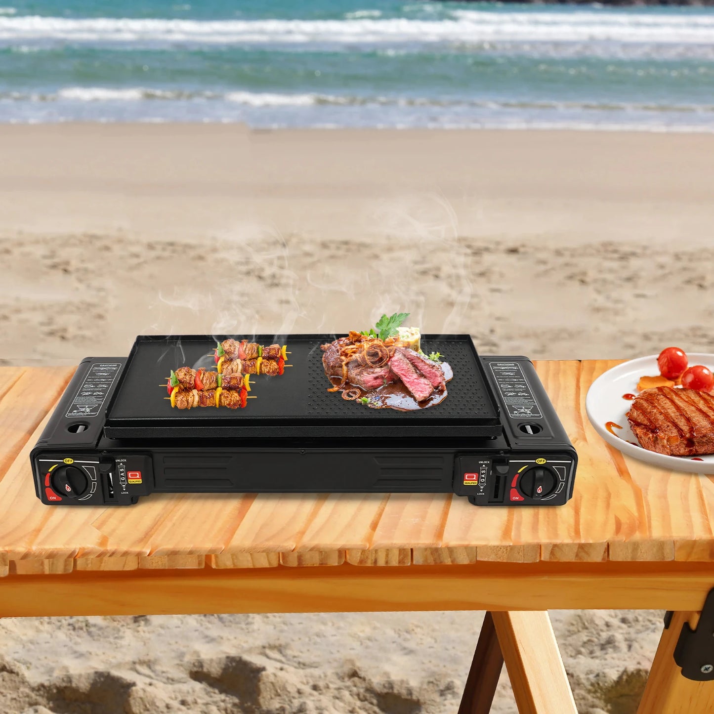 2500W Portable Camping Stove 2 Burners Camping Stove with Baking Tray&Portable Case use  Butane or LPG Home Application Outdoor