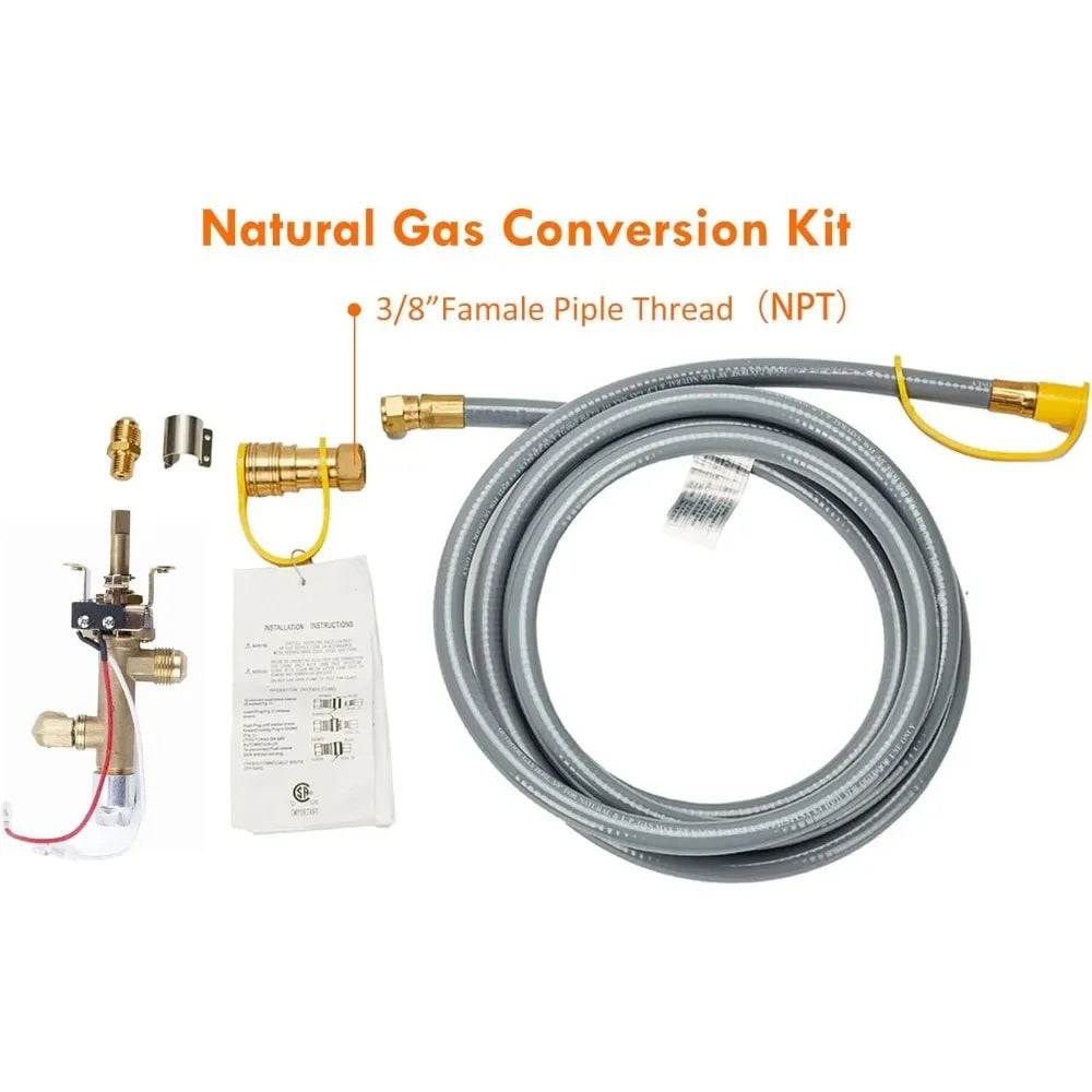 32.5-inch Outdoor Gas Fire Pit Table with Natural Gas Conversion Kit, 50,000BTU Propane Gas Fire Pits for Outside Patio w/Round