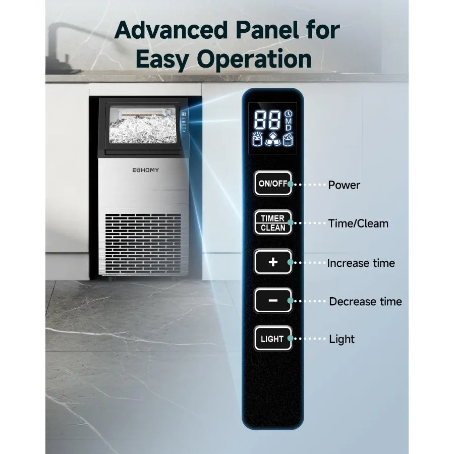 Commercial Ice Maker 100lbs/24H Stainless Steel Under Counter Ice Machine with 33lbs Storage Bin Freestanding Ice Maker for Hom