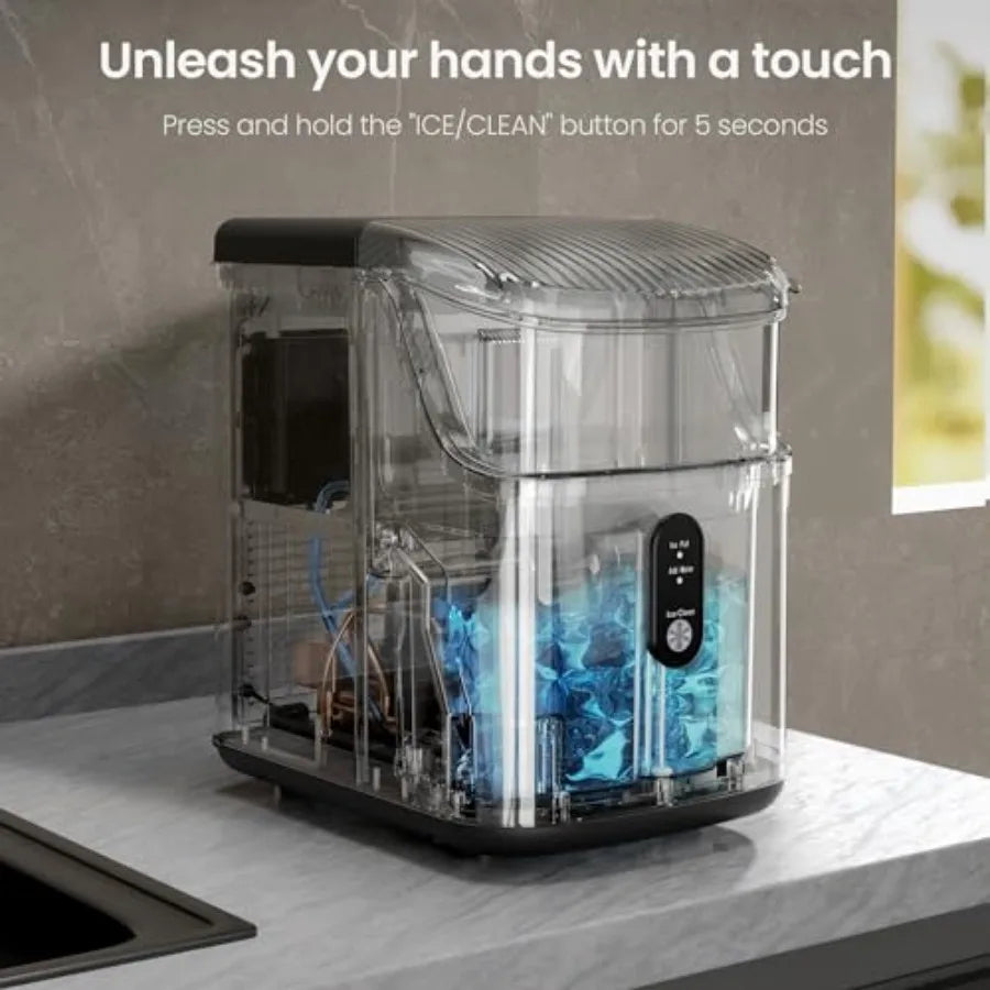 Nugget Ice Makers CountertopPebble Ice Maker Machine with Chewable Ice 35lbs/Day One-Click Operation Self-Cleaning Pellet Ice M