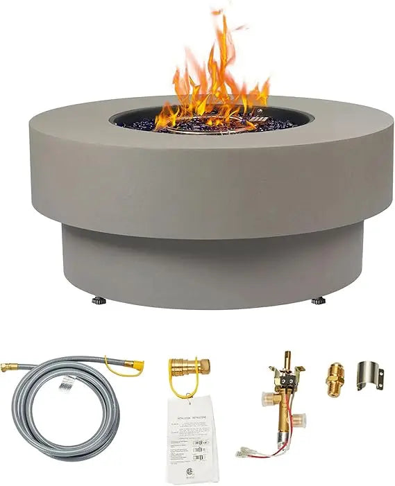 32.5-inch Outdoor Gas Fire Pit Table with Natural Gas Conversion Kit, 50,000BTU Propane Gas Fire Pits for Outside Patio w/Round