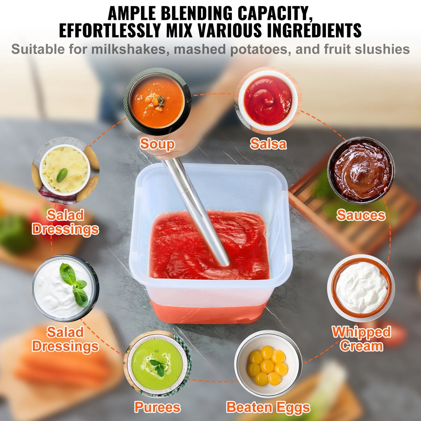 SucceBuy Commercial Immersion Blender 500 Watt Heavy Duty Hand Mixer Variable Speed Kitchen Stick Mixer with 304 Stainless Steel