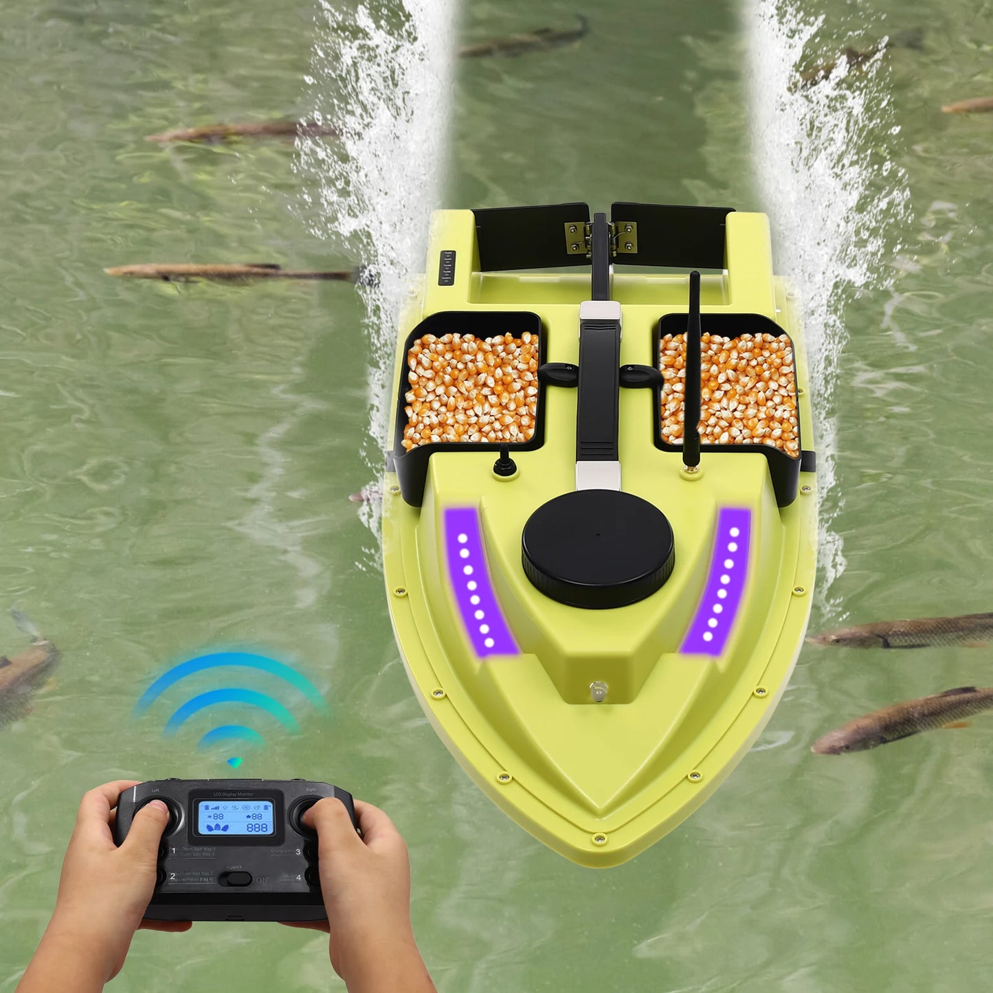 40W Remote Control Fishing Boat, 500m GPS Location, Waterproof ABS,4 Compartment Capacity,Powerful Motor for Long-Range Fishing