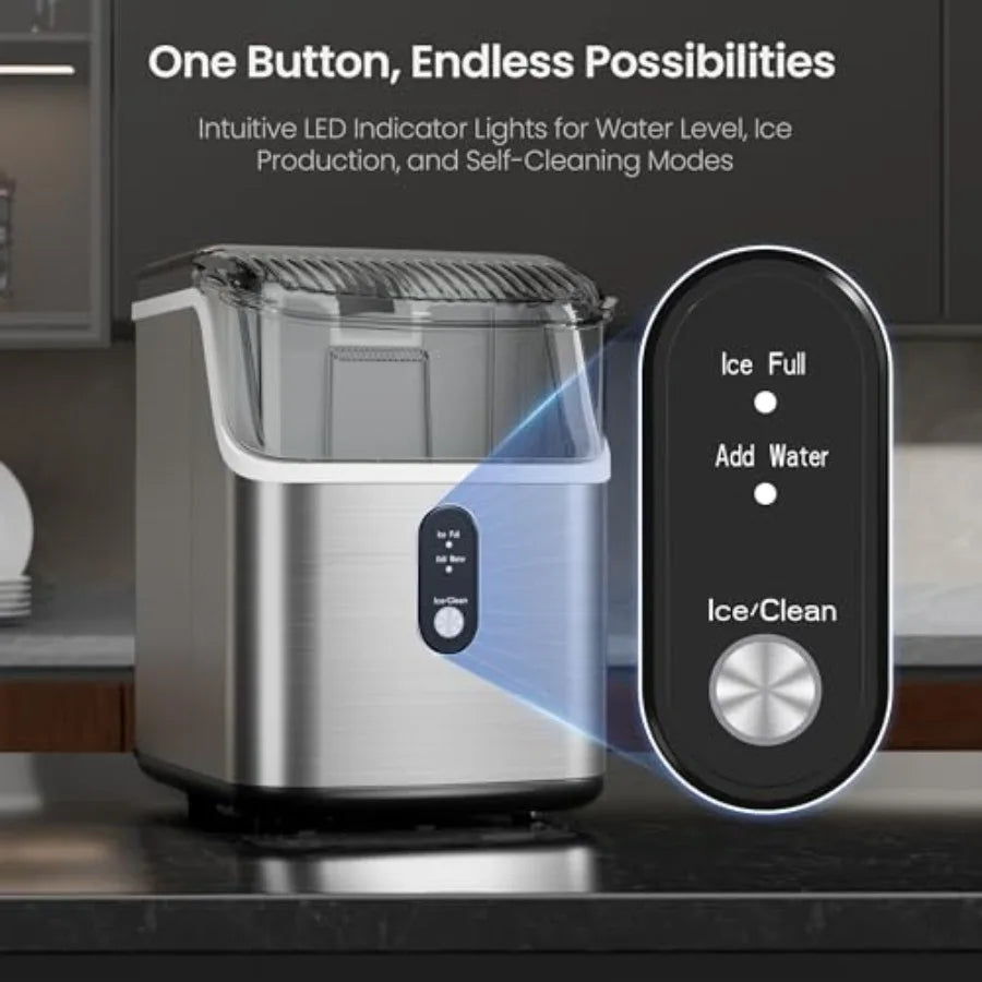 Nugget Ice Makers CountertopPebble Ice Maker Machine with Chewable Ice 35lbs/Day One-Click Operation Self-Cleaning Pellet Ice M