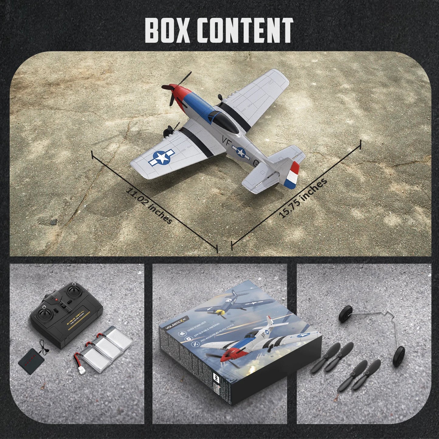 VOLANTEXRC RC Plane, 3-CH P-51D Mustang RC Airplanes for Kid and Adults, Easy to Fly, Suitable for Beginners to Outdoors