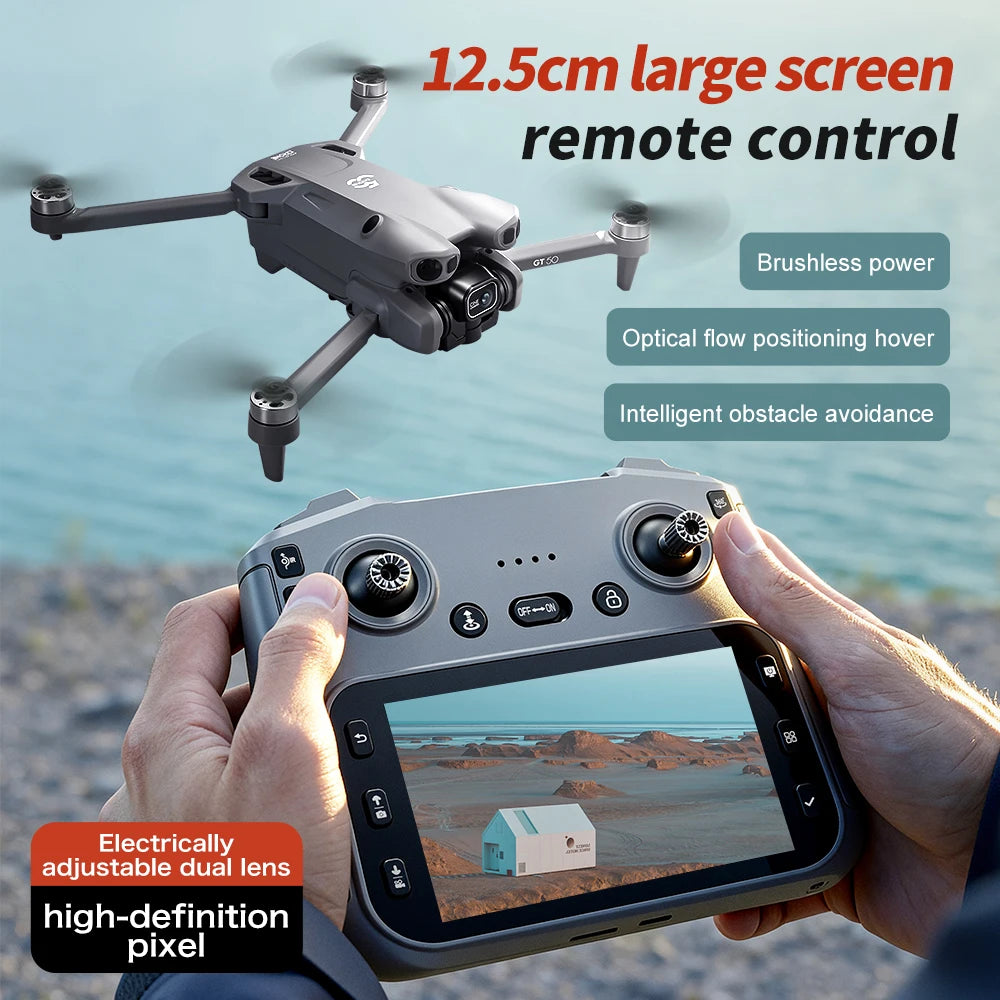 GT50 Aerial Photography Drone with Obstacle Avoidance, HD Brushless Quadcopter with Large Screen Remote Control Toy Aircraft