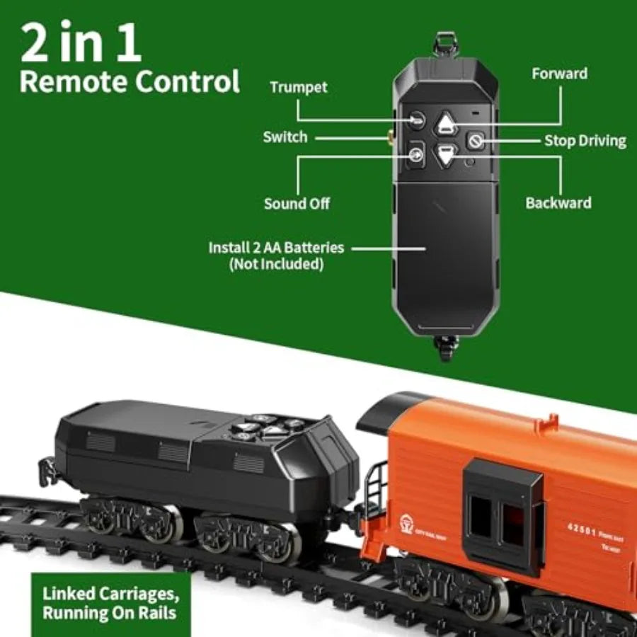 Model Train Set Remote Control Train Toys with 3Way Smoke Locomotive 5 Train Cars Luxury Track Kit 12 Animal Toys Authentic Tra