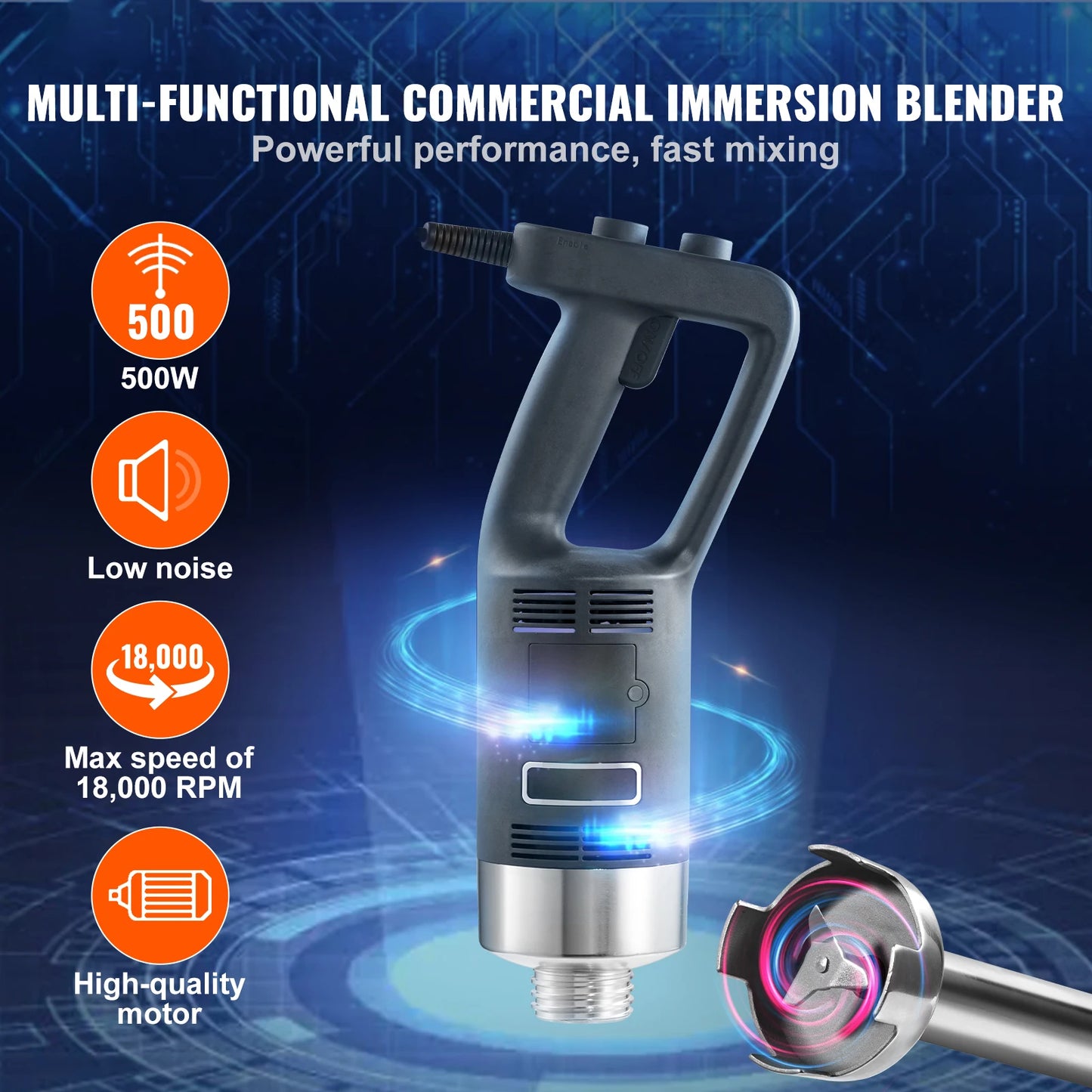 SucceBuy Commercial Immersion Blender 500 Watt Heavy Duty Hand Mixer Variable Speed Kitchen Stick Mixer with 304 Stainless Steel