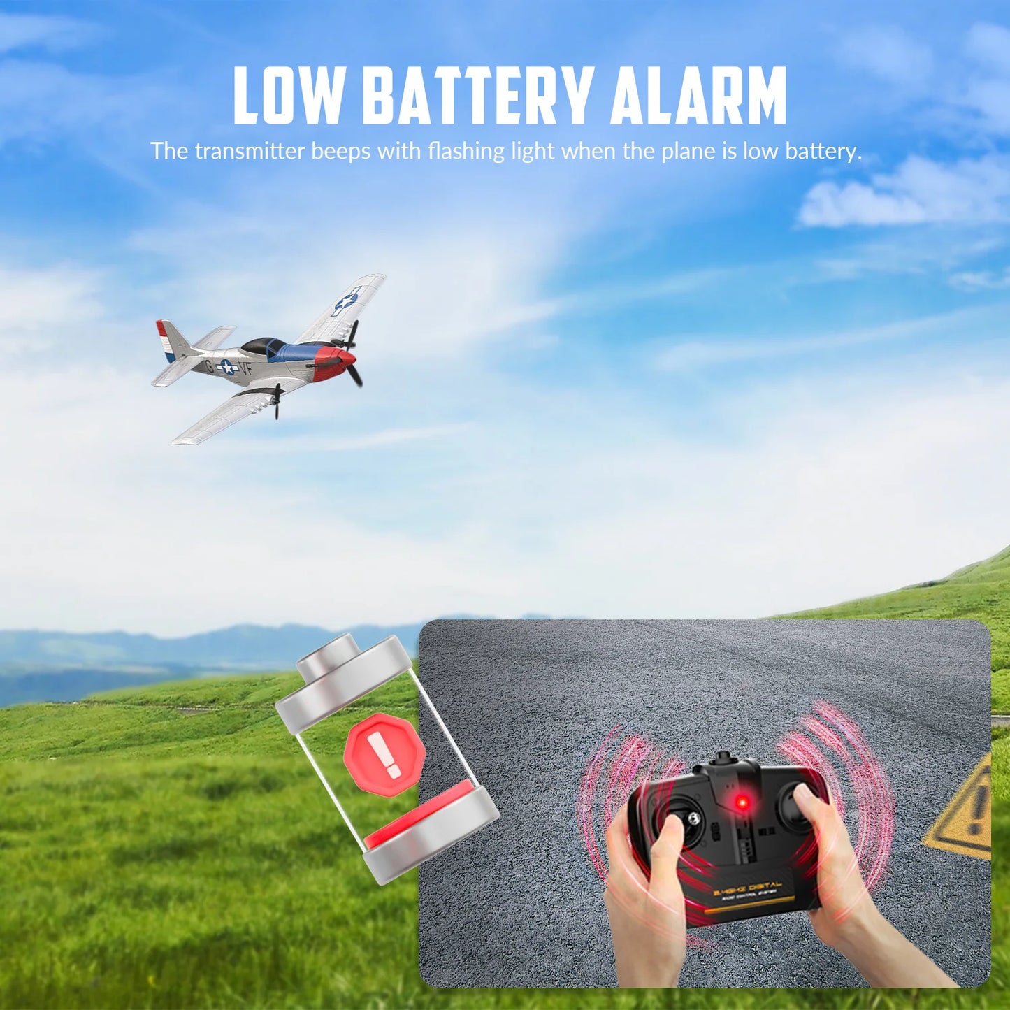 VOLANTEXRC RC Plane, 3-CH P-51D Mustang RC Airplanes for Kid and Adults, Easy to Fly, Suitable for Beginners to Outdoors