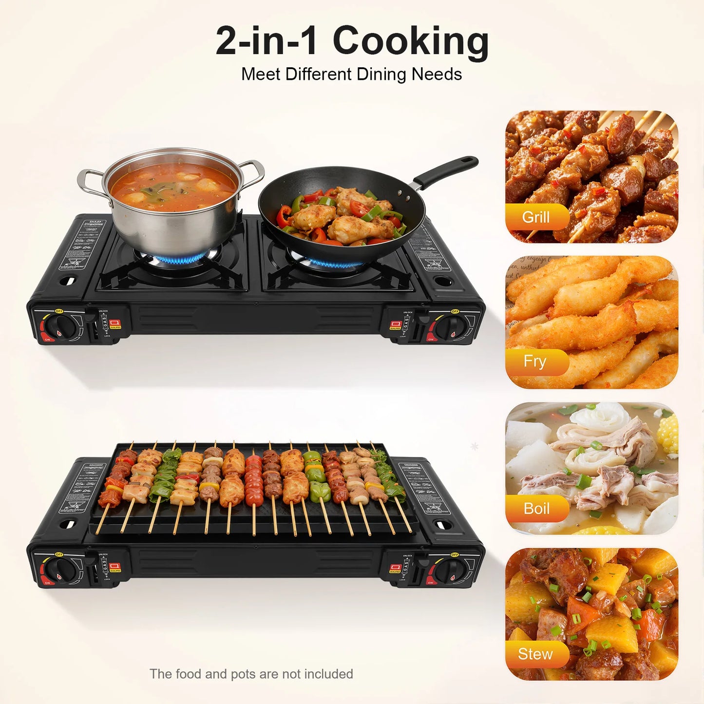 2500W Portable Camping Stove 2 Burners Camping Stove with Baking Tray&Portable Case use  Butane or LPG Home Application Outdoor