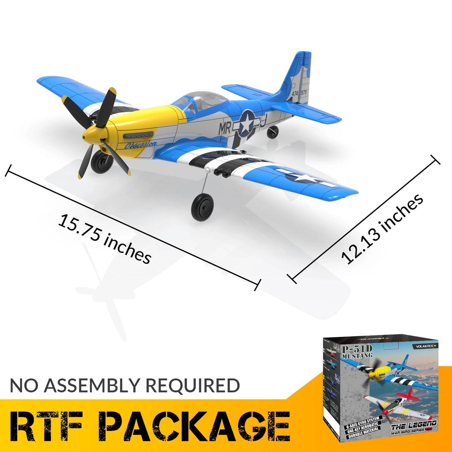 VOLANTEXRC Remote Control Plane 2.4Ghz 4CH 6Axis Gyro Mustang P51D EPP 400mm Wingspan RC Airplane control Fixed Wing 761-5