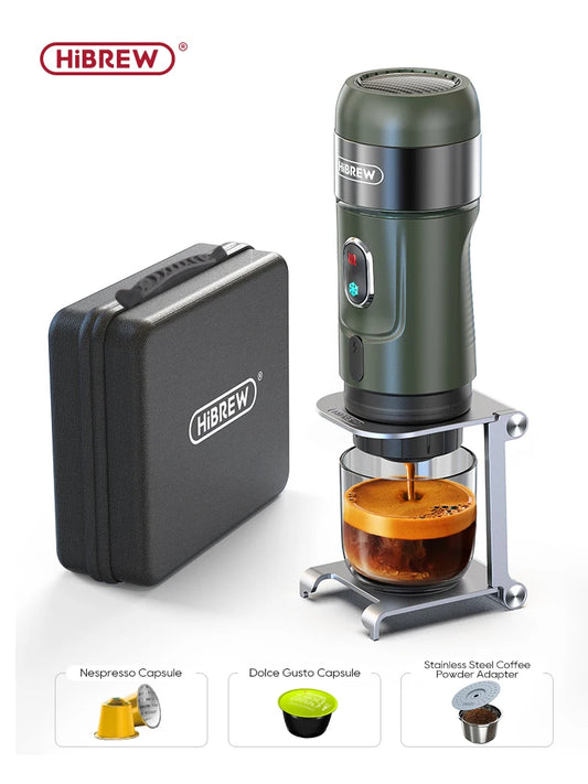 HiBREW Wireless Electric Portable Espresso Coffee Machine for Car & Home Camping Coffee Maker Fit Nespresso Dolce Capsule Powder
