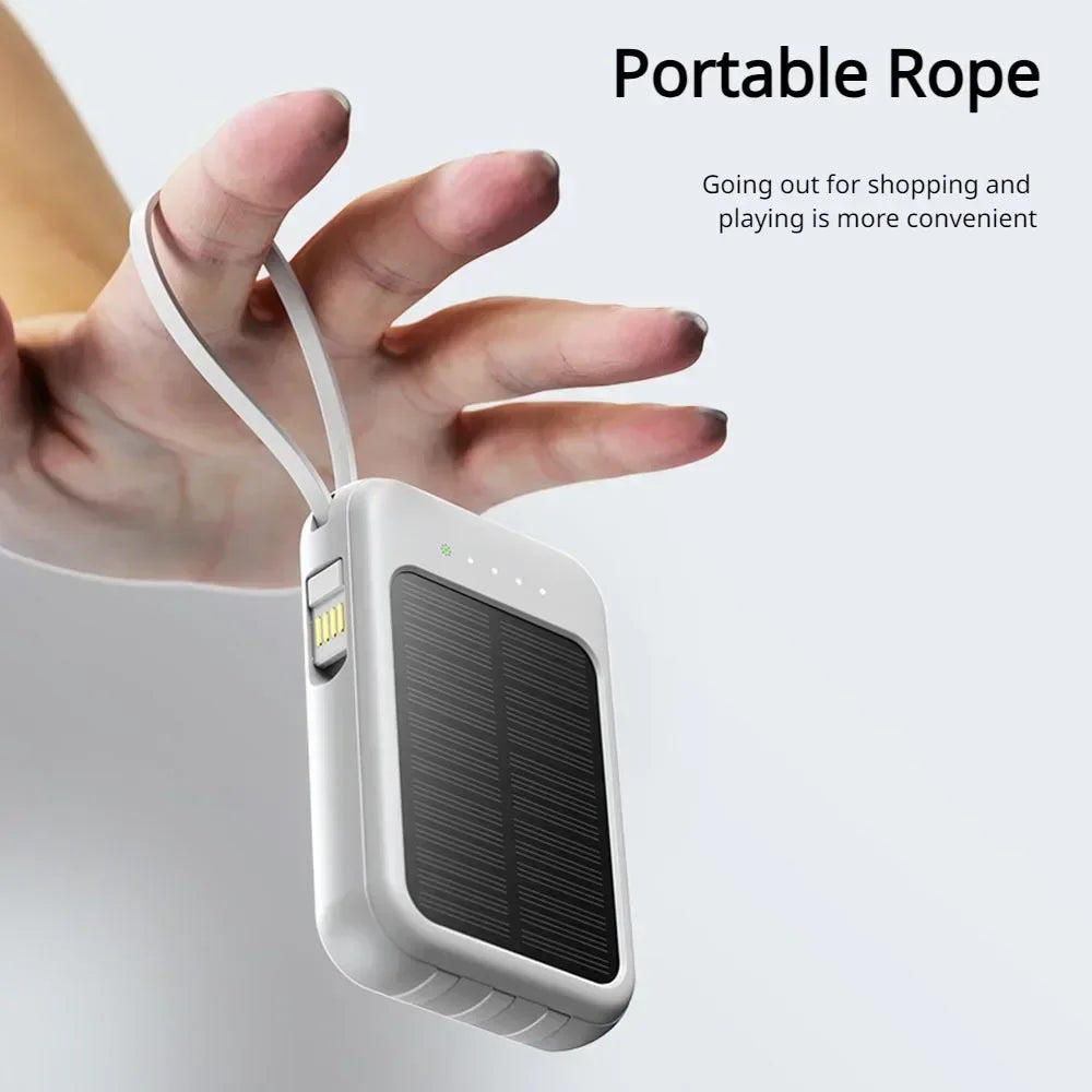Big Capacity Fast Charging Phone Charger with 3 Built-in Cables Outdoor Power Bank Mini Powerbank External Solar Cells 10000mAh